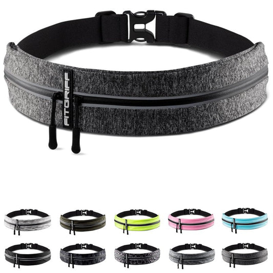 Fitgriff® Running Belt for Men & Women - Secure Jogging Pouch for Phone, Keys & Essentials - For All Cell Phones (Grey, 24.5" - 35.5" Waist Size)