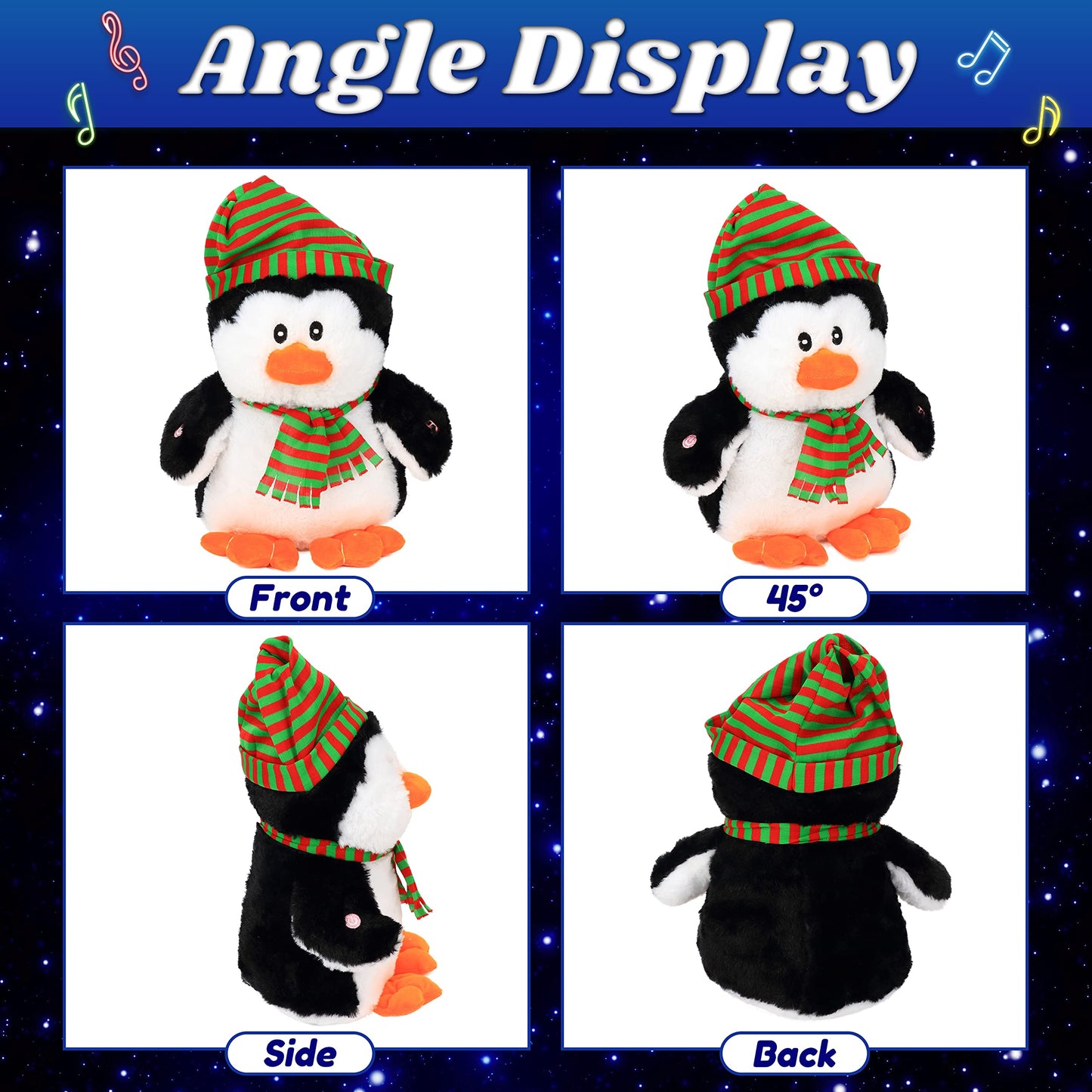 Cuteoy Light-up Singing Plush Penguin LED Musical Stuffed Animal Adjustable Volume Lullaby Plushies Birthday Christmas Toy Gifts for Kids Toddler Girls, 11"