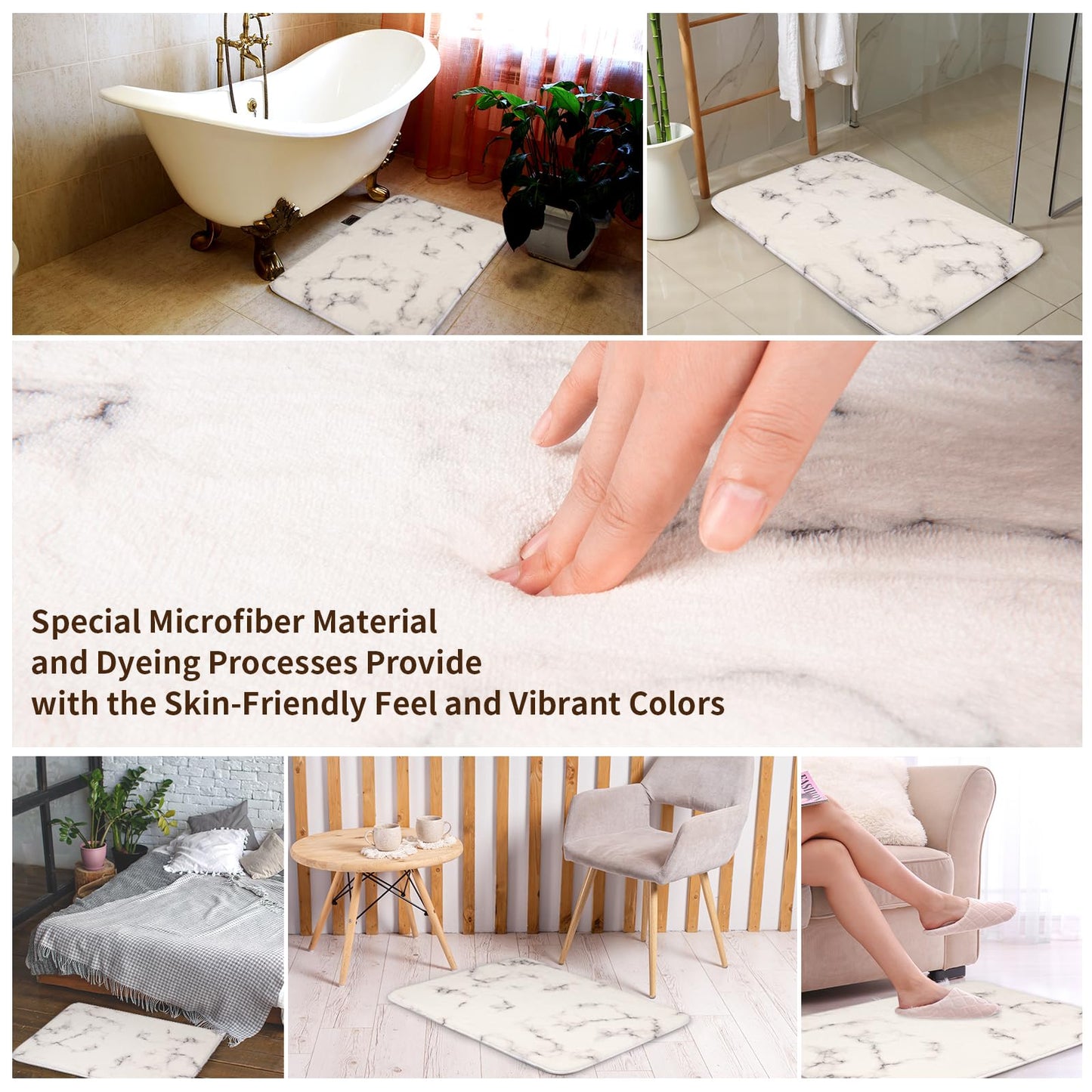 Whoosy Tale Memory Foam Bath Rug, Extra Thick Fluffy Bathroom Mat, Cashmere-Like Plush Microfiber, Super Water Absorbent Quick Dry, Non Slip Bath Mat for Bathroom Floor, Shower Tub, Marble Home Decor