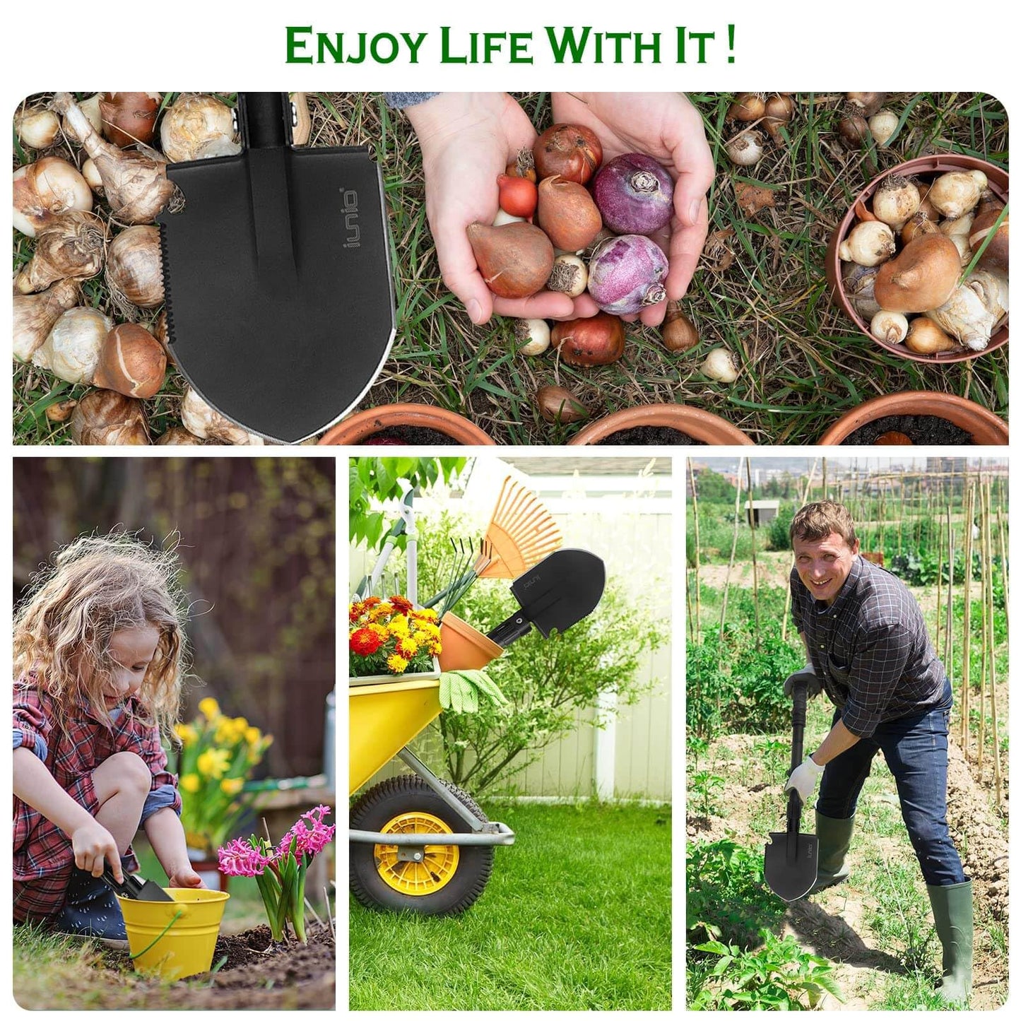 iunio Folding Survival Shovel, Military-Grade Entrenching Tool, Collapsible Emergency Shovel for Disaster Recovery,Car Emergency, Multi-Tool Spade with Pickaxe,Camping,Trenching,Hiking,Gardening