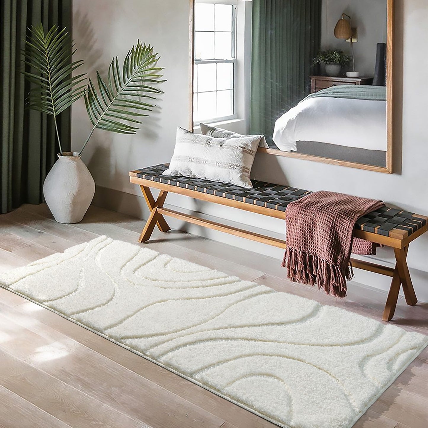 DEXDE White Bathroom Rugs 24x60, Non Slip Washable Absorbent Long Bathroom Mat Runner Rug Plush Fluffy Ultra Soft Microfiber Thick Matts for Bathroom, Floor, Shower, Home Decor Accessories