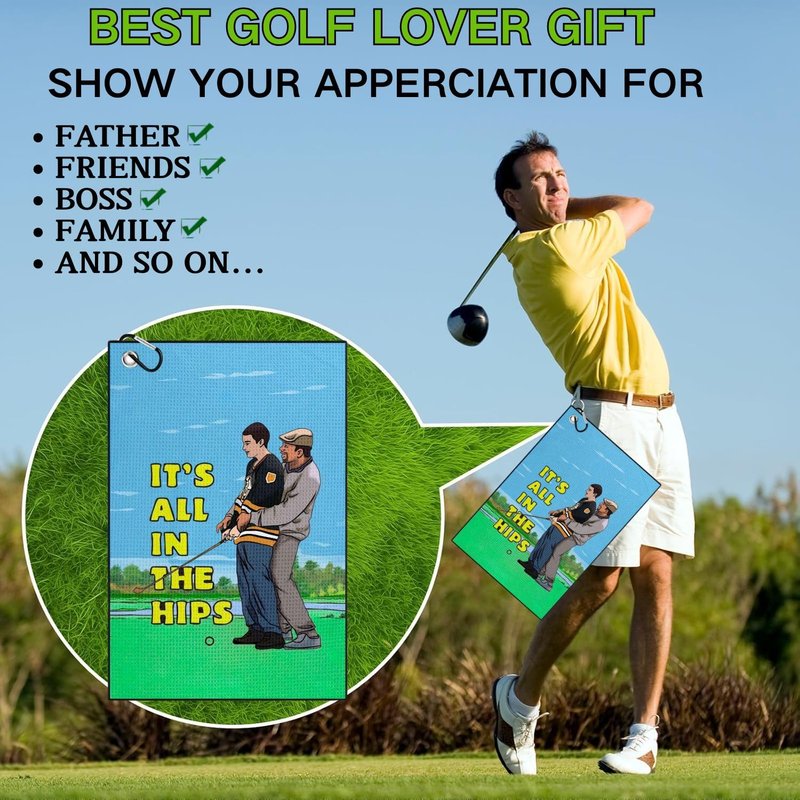 Amitrely Funny Printed Golf Towels for Golf Bags with Clip, Golf Gift for Men Husband Boyfriend Dad, Birthday Gifts for Fan - It's All in The HIPS
