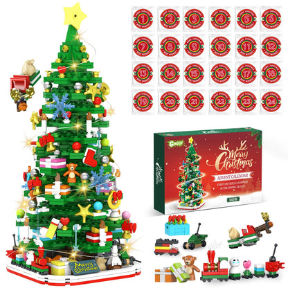 Advent Calendar 2025 Adult Teen Boy Girls Kids Christmas Tree Building Set Toys with Led light, Holiday 24 Days Christmas Countdown Calendars Xmas Tree, Fun Cute Gifts (1083 PCS)