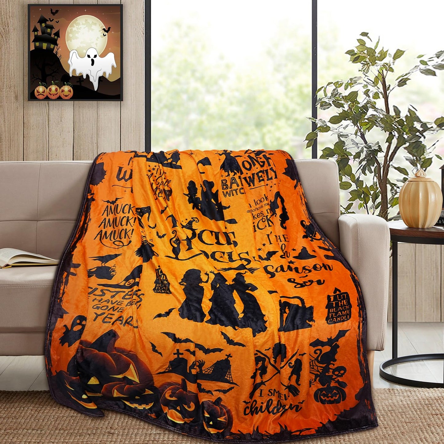 Metawu Witch Blanket Halloween Throw Blankets for Women Witch Flannel Fleece Blankets for Couch Sofa Bed Chair Decor Halloween Decorations Blanket 50x60in
