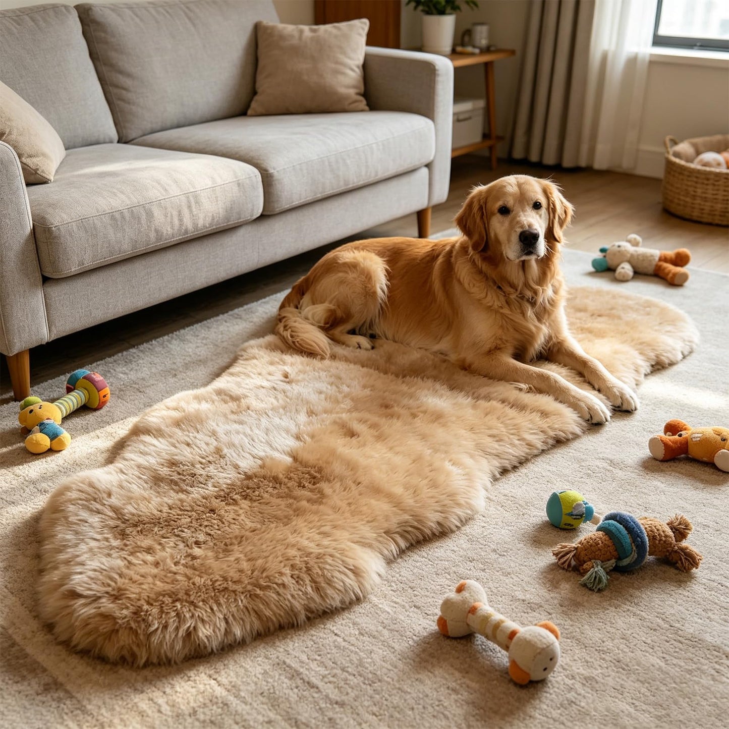 RZLWOOL Genuine Sheepskin Rug New Zealand Fluffy Lambskin Rug, Natural Luxury Sheepskin Throw for Bedroom Living Room Children's Room - Premium Area Rug Chair Cover (2×6 Feet, Worm Brown)