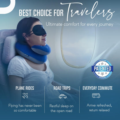 BCOZZY Travel Neck Pillow for Airplane – Patented Double Support for Head, Neck, and Chin. Best for Long Flights, Plane Sleeping, and Car Rides. Adjustable Size. Fully Washable. Carry Bag. Large, Gray