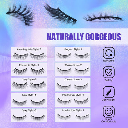 DEJAVIA Magnetic Lashes [10 Pairs], Premium Natural Looking, Reusable Lightweight Wispy Strong Magnetic Eyelashes with Applicator and Tweezers, No Glue Needed