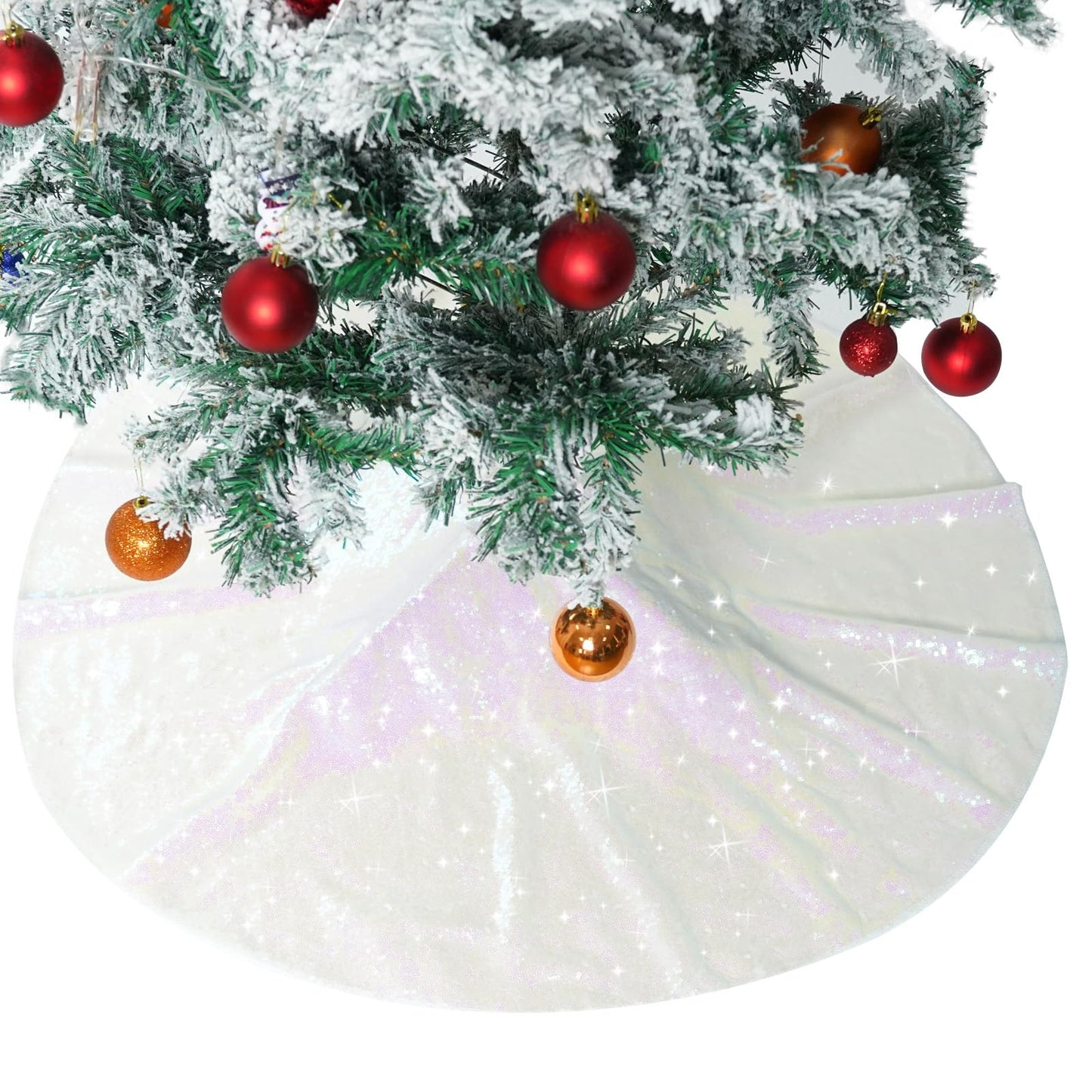 Christmas Tree Skirt 36" Round Sparkly Iridescent Sequin White Ornaments Xmas New Years Party Decorations