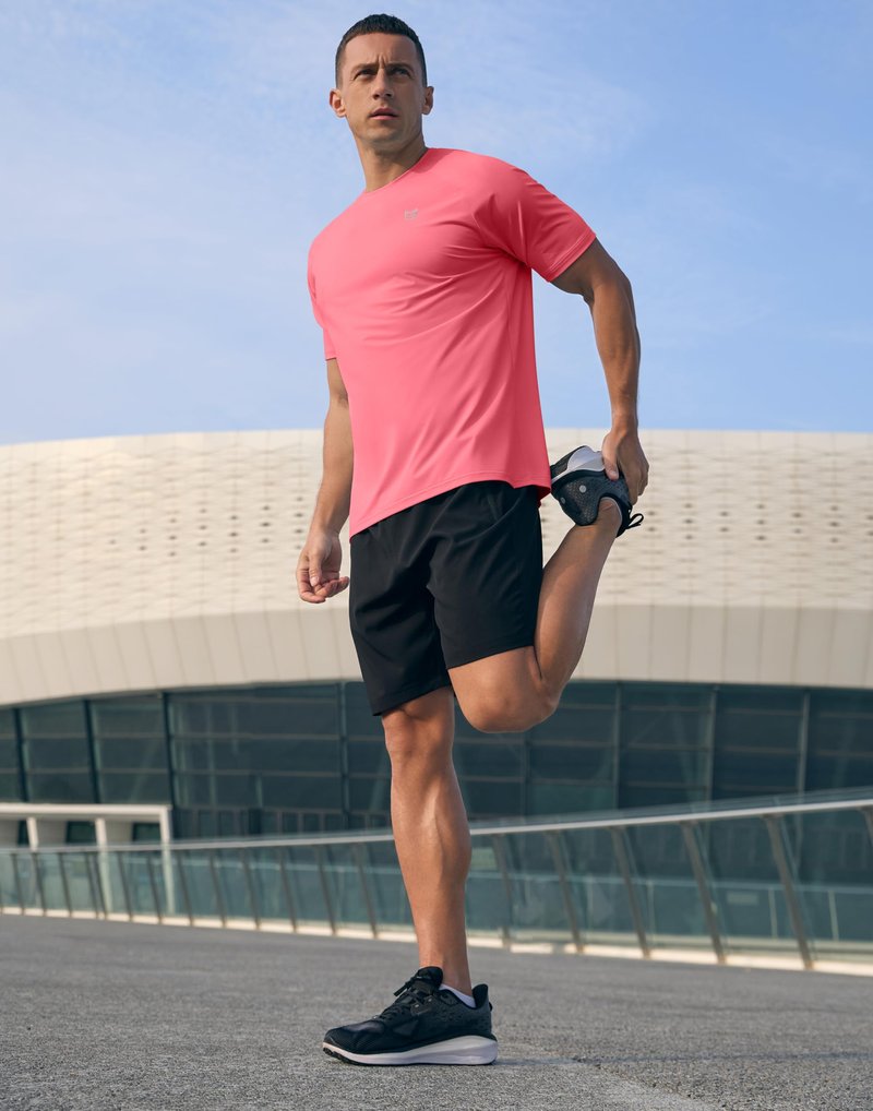 G Gradual Men's Athletic Workout T-Shirts Moisture Wicking Cooling Running Shirts Short Sleeve Performance Tee for Gym Tennis(Pink,XXL)
