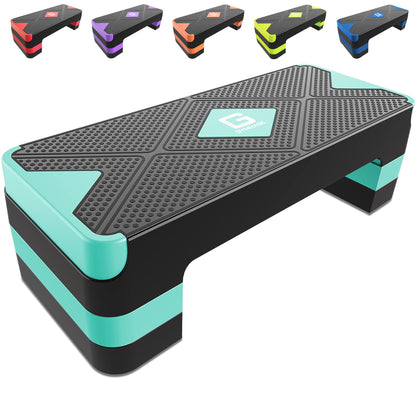 GYMMAGE Aerobic Exercise Stepper - Adjustable Workout Platform, 26.5" Step Deck with 4" 6" 8" Height Risers, Women's Home Gym Cardio Fitness