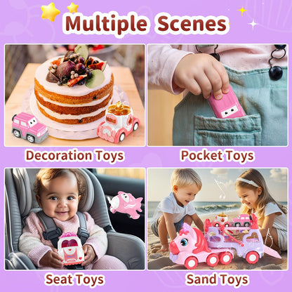 usrela Toys for 1 2 3 Year Old Girl Truck, 7-in-1 Girl Carrier Truck Car with Light & Sound, Toddler Girl Car Toys Age 1-3 2-4, Unicorn Toy Cars for 1 2 3 Year Old Girls Birthday