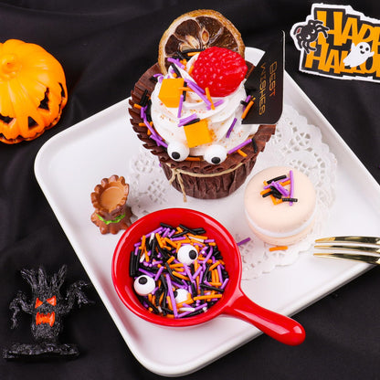 Halloween Sprinkles, Black Orange Purple White Jimmies with Edible Candy Eyes for Cake Decorating, 4.6oz Cookie Cupcake Decorations for Spooky Halloween Baking & Party Treats