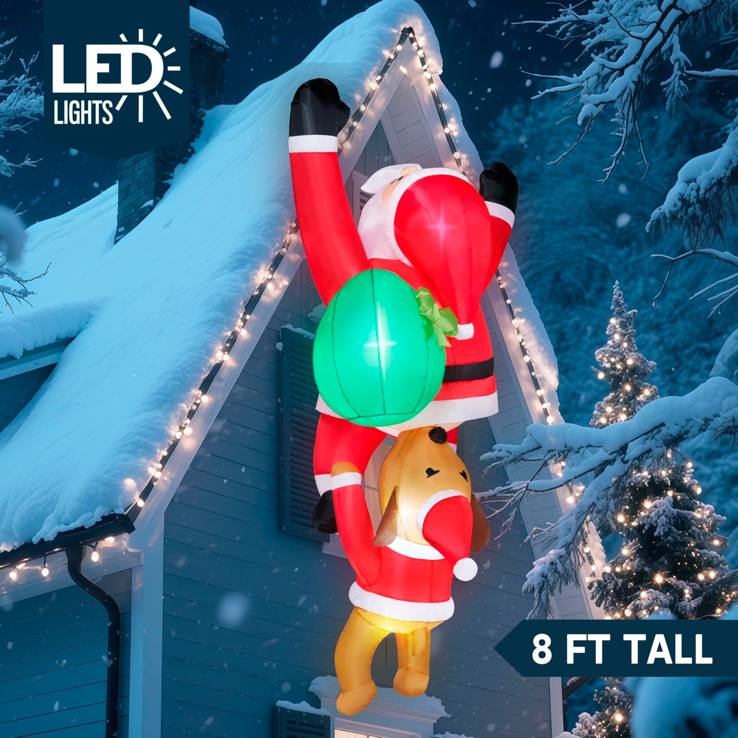 Joiedomi 8 FT Hanging Christmas Inflatables Outdoor Decoration, Blow Up Climbing Santa with Dog, Christmas Blow Up Yard Decorations with Build-in LED for Xmas Party, Garden, Lawn, Roof Decor