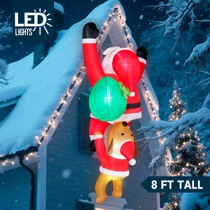 Joiedomi 8 FT Hanging Christmas Inflatables Outdoor Decoration, Blow Up Climbing Santa with Dog, Christmas Blow Up Yard Decorations with Build-in LED for Xmas Party, Garden, Lawn, Roof Decor