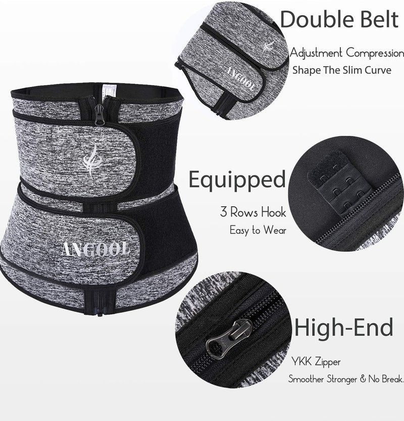 ANGO Sweat Waist Trainer Corset for Women - YKK Zipper Body Shaper Cincher for Weight Loss | Adjustable Fit