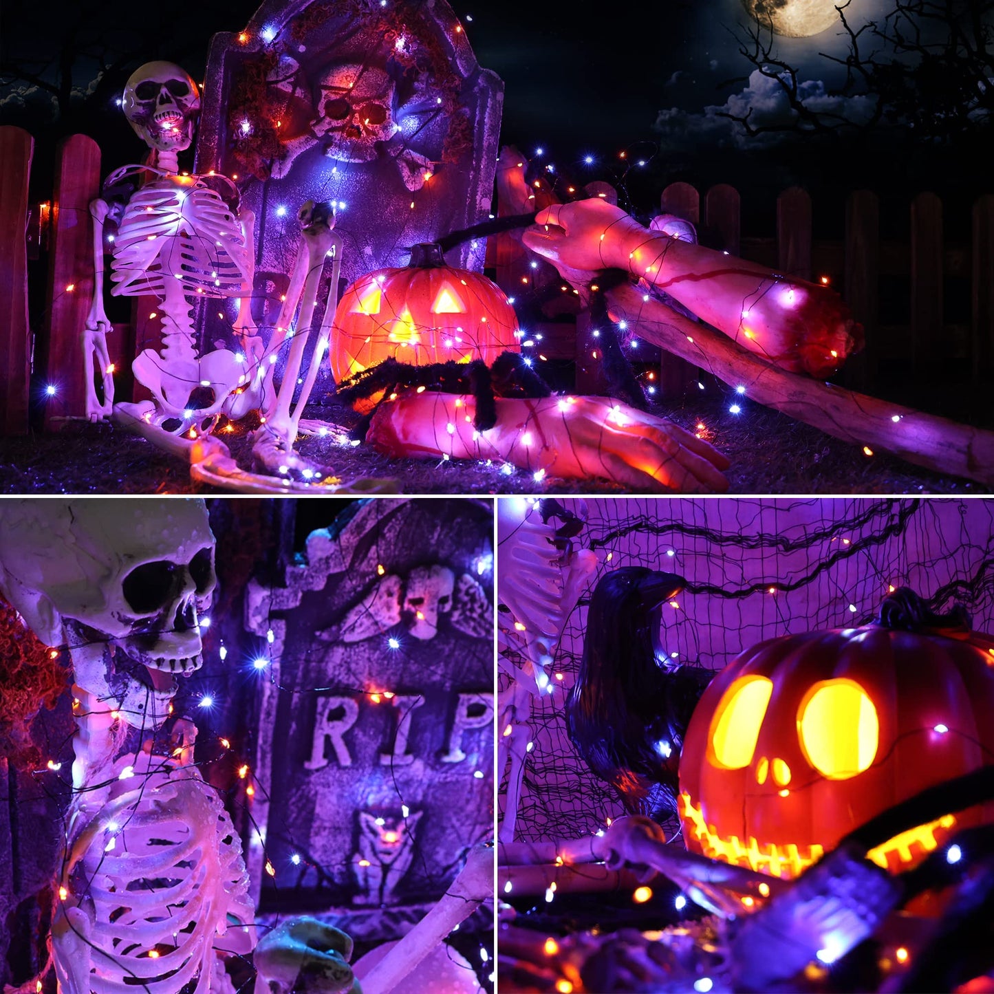 Brizled Orange & Purple Halloween Lights, 2 Pack Total 78FT 240 LED Solar Halloween Fairy Lights, 8 Modes Outdoor Orange Fairy Light, Purple Twinkle Light String Black Wire Outside Spooky Decorations