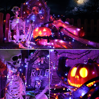 Brizled Orange & Purple Halloween Lights, 2 Pack Total 78FT 240 LED Solar Halloween Fairy Lights, 8 Modes Outdoor Orange Fairy Light, Purple Twinkle Light String Black Wire Outside Spooky Decorations