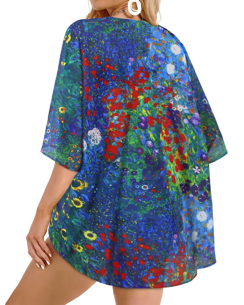 Summer Kimono Cardigan for Women Sheer Hawaii Tops Casual Open Front Swimwear Shirts Beach Cover ups (Green Daisy,3XL)