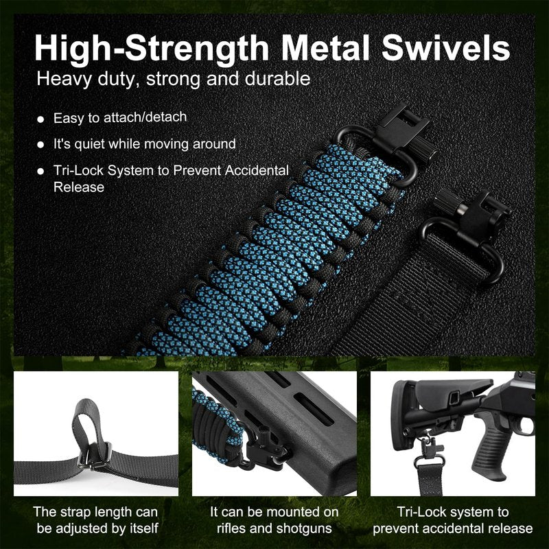 DDOUT 2 Point Rifle Sling, 550 Paracord Gun Sling for Rifle with Tri-Lock Swivels and Quick Adjustable Length Strap for Shooting, Hunting and Range