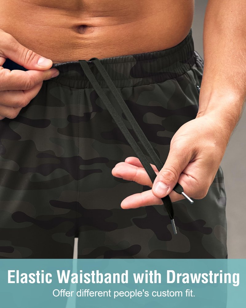 G Gradual Men's Athletic Running Shorts with Zipper Pockets Quick Dry 7"/ 5"/ 9" Workout Gym Shorts for Basketball Hiking(Green Camo,9M)