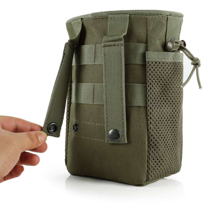 FRTKK Tactical Molle Drawstring Magazine Dump Pouch Outdoor Ammo Pouch, Adjustable Military Utility Belt Fanny Hip Holster Bag (2 Pack-Army Green)