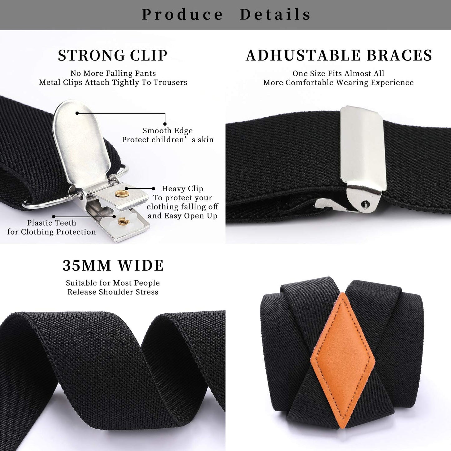 HISDERN Braces for Men Trousers with Very Strong 4 Clips Heavy Duty Suspenders X Style Navy Blue Adjustable Suspender