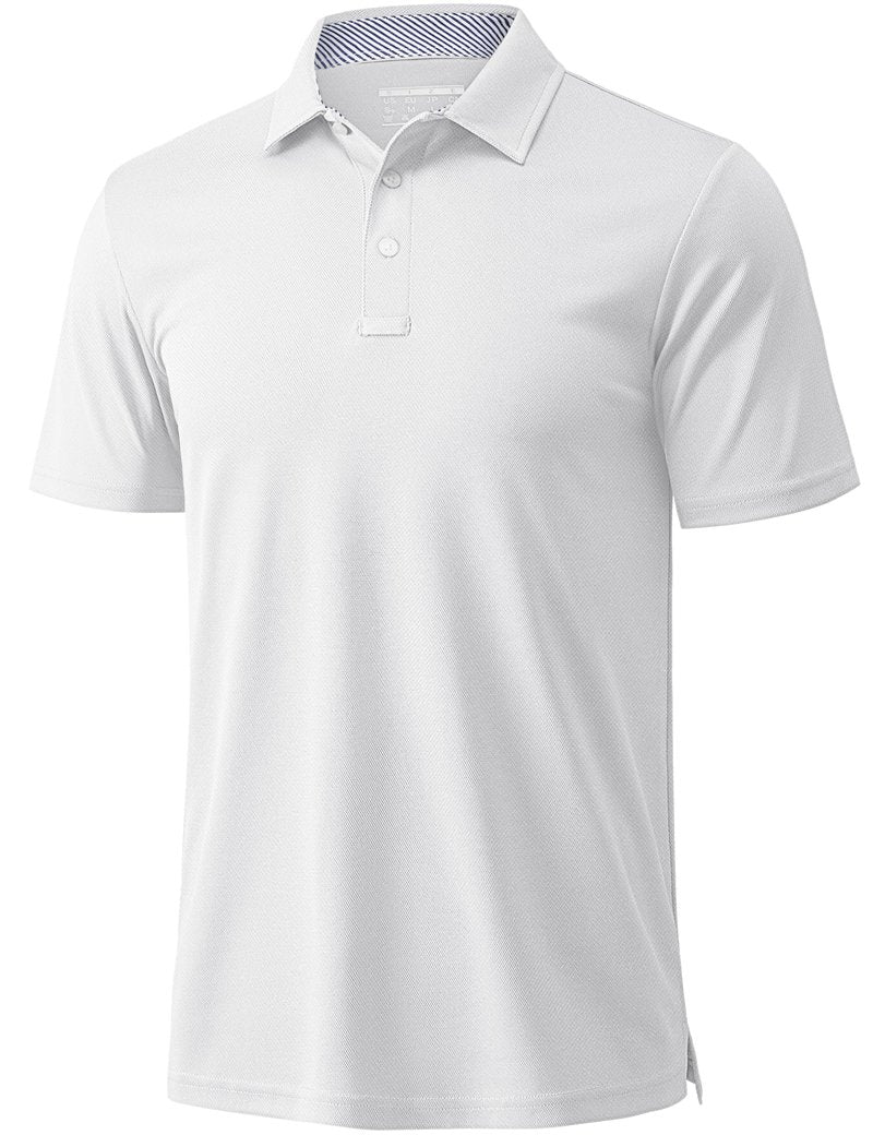 MAGCOMSEN White Polo Shirts for Men Short Sleeve Performance Moisture Wicking Golf Polos Athletic Work Casual Plain Collared Shirt