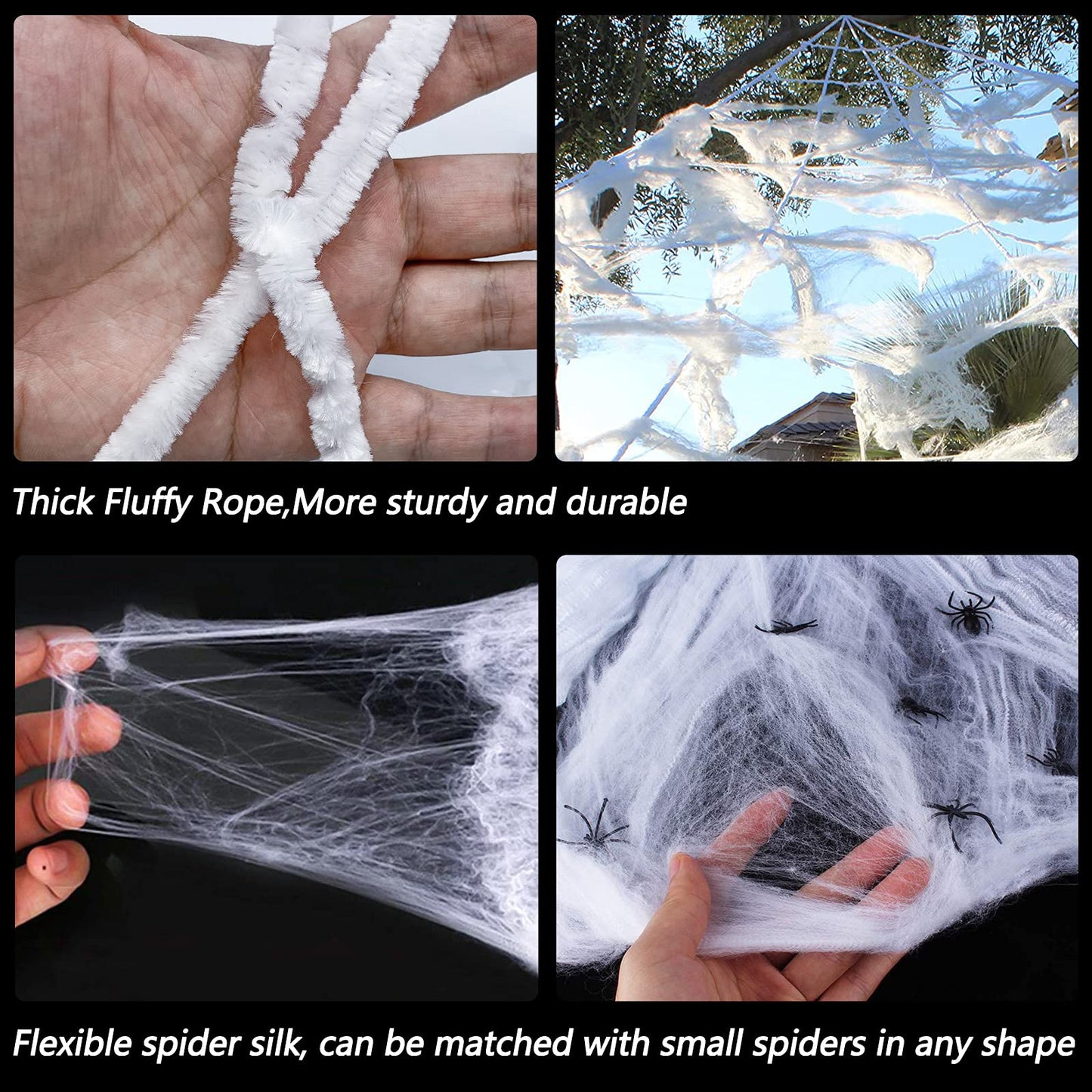 Halloween Decorations - 295" Halloween Spider Web Decorations Outdoor + 59" Giant Fake Spider with Triangular Huge Spiders Web - Scary Decor Clearance for Yard, Patio, Garden, Haunted House Décor