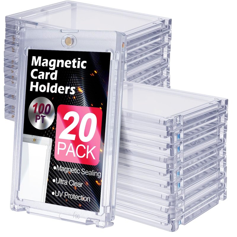 20 Pcs Magnetic Card Holder, 100pt One-Touch Card Holder, Hard Plastic Magnetic Cards Case, Display Case Protector for for Trading Cards, Magnet Case, Sports, Football, Baseball Cards Holder