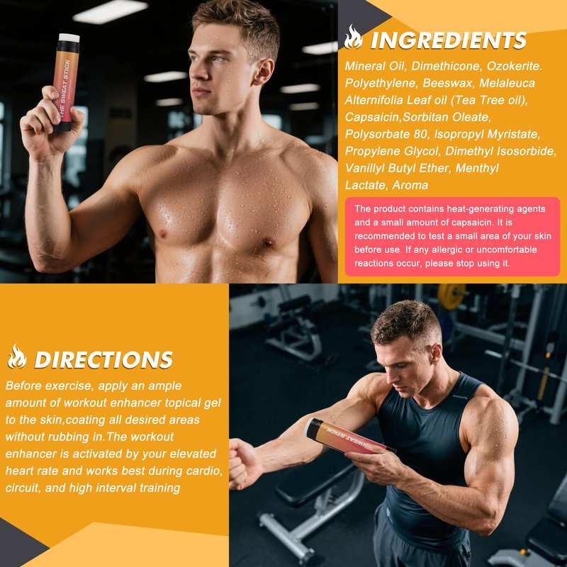 Demissle Sweat Gel Stick, Workout Enhancer Roll On Stick, Fragrance Sweat Cream for Arm, Leg, Waist and Abdomen, Fast Absorbing Formula Exercise, Fitness Booster for Men and Women