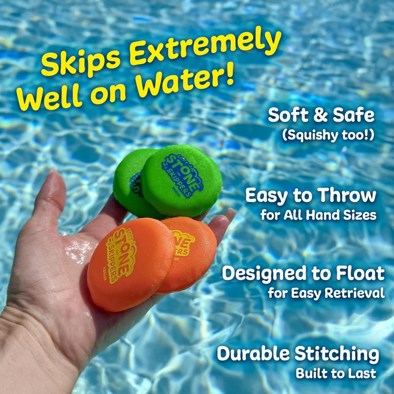 Soft Stone Skippers Game - Fun Pool Toys for Kids All Ages - 4 Pack Water Skipping Discs Set - Beach Games Summer Beach Gifts for Boys & Girls Ages 3 4 5 6 7 8 9 10 11 + Year Old - Water Toys