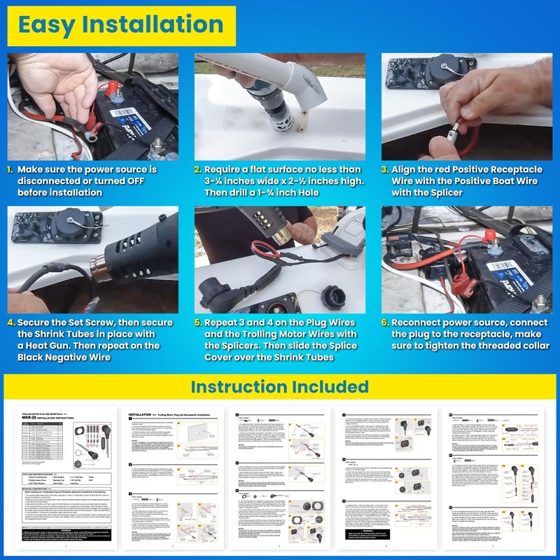 1865120 MKR-28 Trolling Motor Plug and Receptacle For Minn Kota Freshwater and Saltwater Marine Boat Battery Accessory Male Female Connector Socket Waterproof Heavy Duty 8AWG Rated To 60A Up To 48V