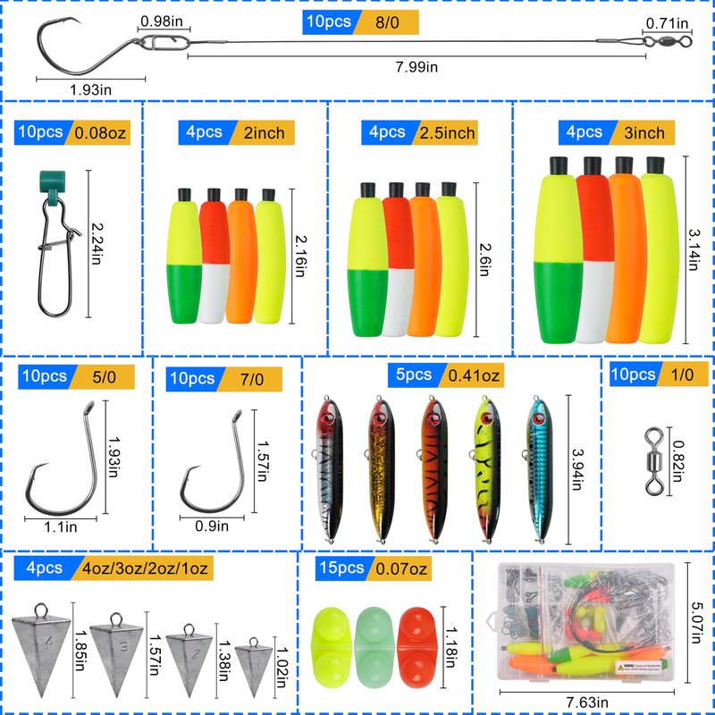 SILANON Catfish Rig Catfishing Tackle Making Kit, 86pcs Catfish Tackle Kit Santee Rig with Catfish Floats Peg Floats Rattle Beads Catfish Hooks Swivels Pyramid Weights Catfishing Gear Equipment