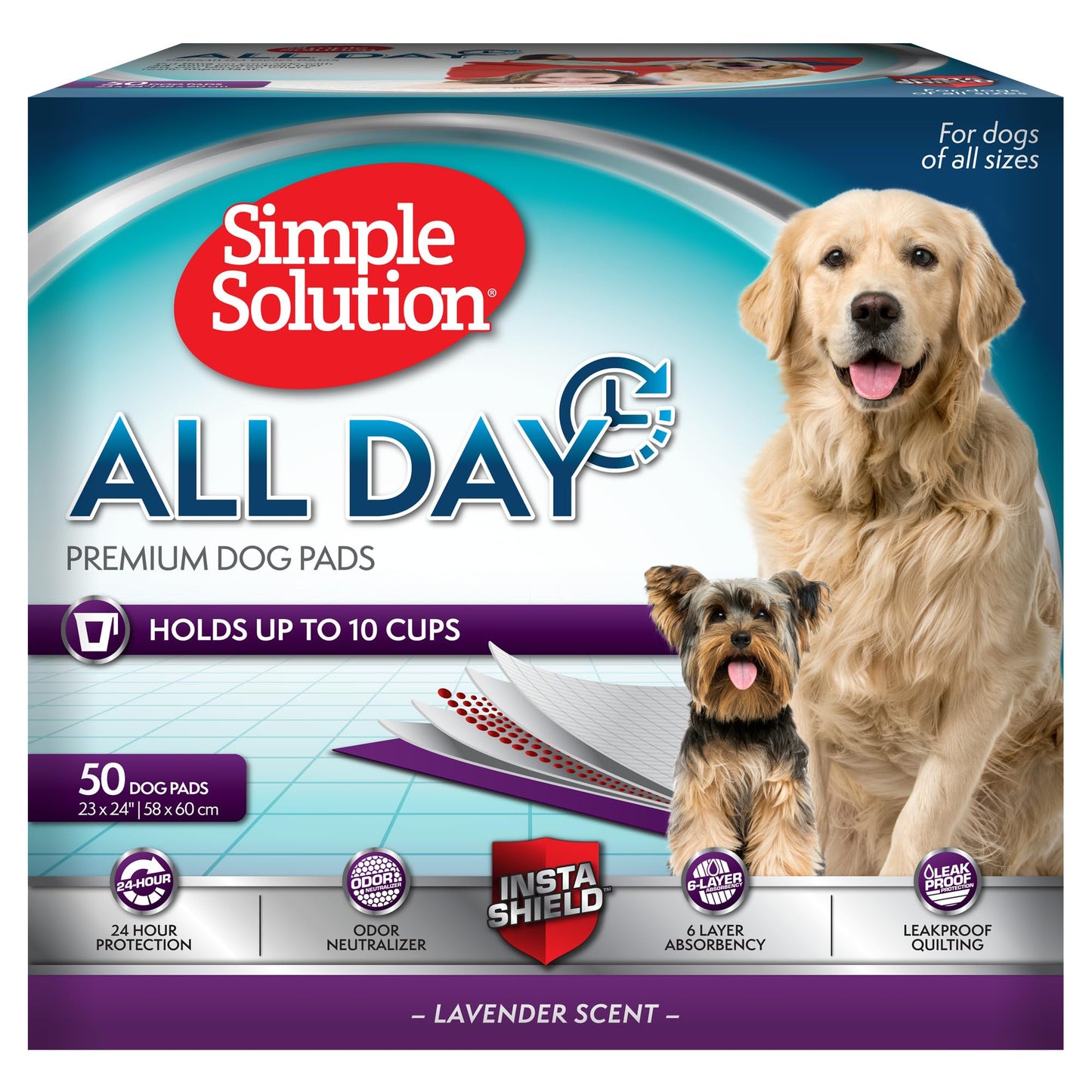 Simple Solution 6-Layer All Day Premium Dog Pads - Lavender Scent pack of 50