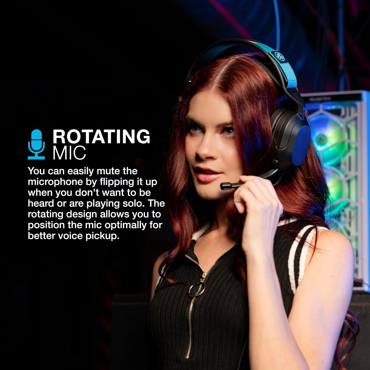 JLab Nightfall Gaming Headset with Near-Field Directional Flip-to-Mute Rotating Boom Mic, 50mm Drivers and Sound Isolating Inner Shelf, Wired 3.5mm for PC, PS5, PS4, Xbox Series X/S, Xbox one, Switch