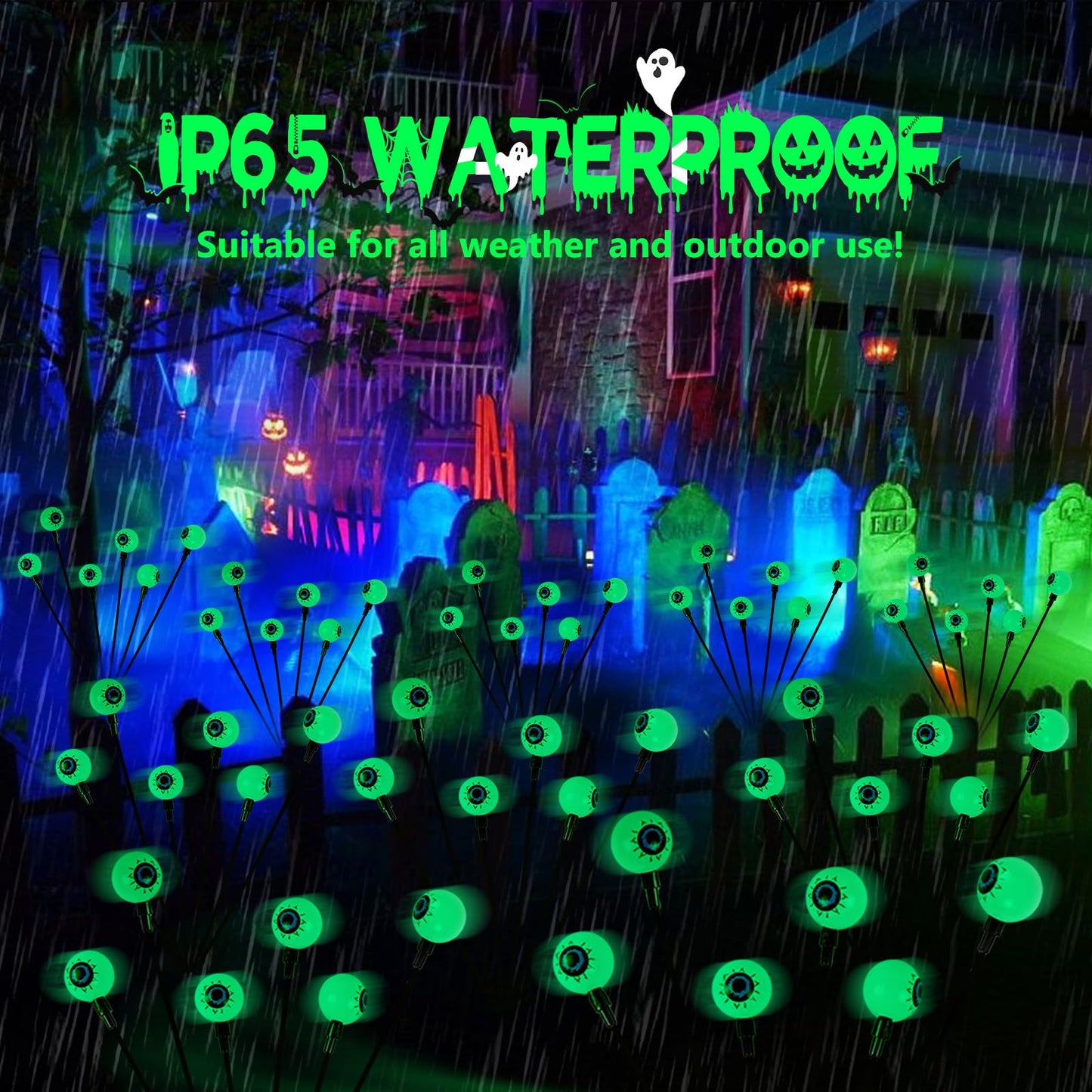 2025 Upgraded 6 Pack Halloween Decorations Outdoor, Green Solar Eyeball Lights, 36 LED Eye Balls Swaying Firefly Light Waterproof (Soft Glowing or Steady on) for Garden Lawn Pathway Grave Yard Decor
