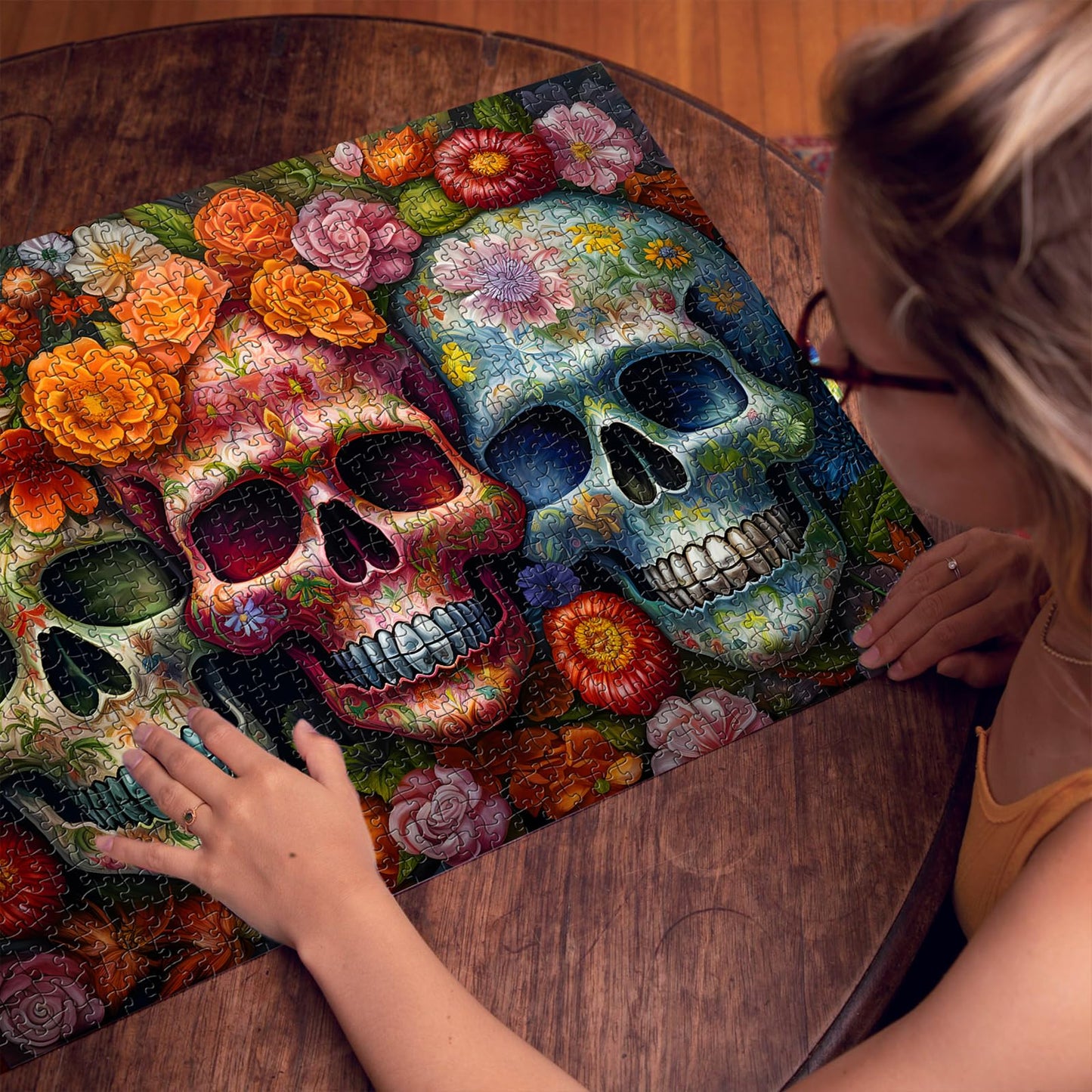 Day of The Dead Sugar Skull Puzzles for Adults 1000 Pieces, Halloween Puzzles 1000 Pieces, PICKFORU Flower Skeleton Puzzle as Skeleton Halloween Decor, Dia De Los Muertos Jigsaw Puzzle Grateful Dead