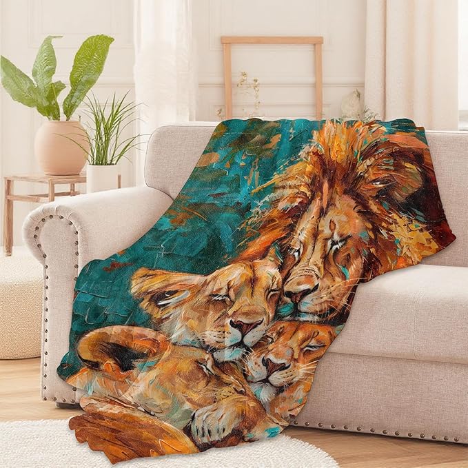 Lion Family Throw Blanket for Boys Girls Kids Adults Women, Fuzzy Warm Soft Cozy Flannel Blankets Gifts for Bedroom, Couch, Travel, Home Decor 40x50 in