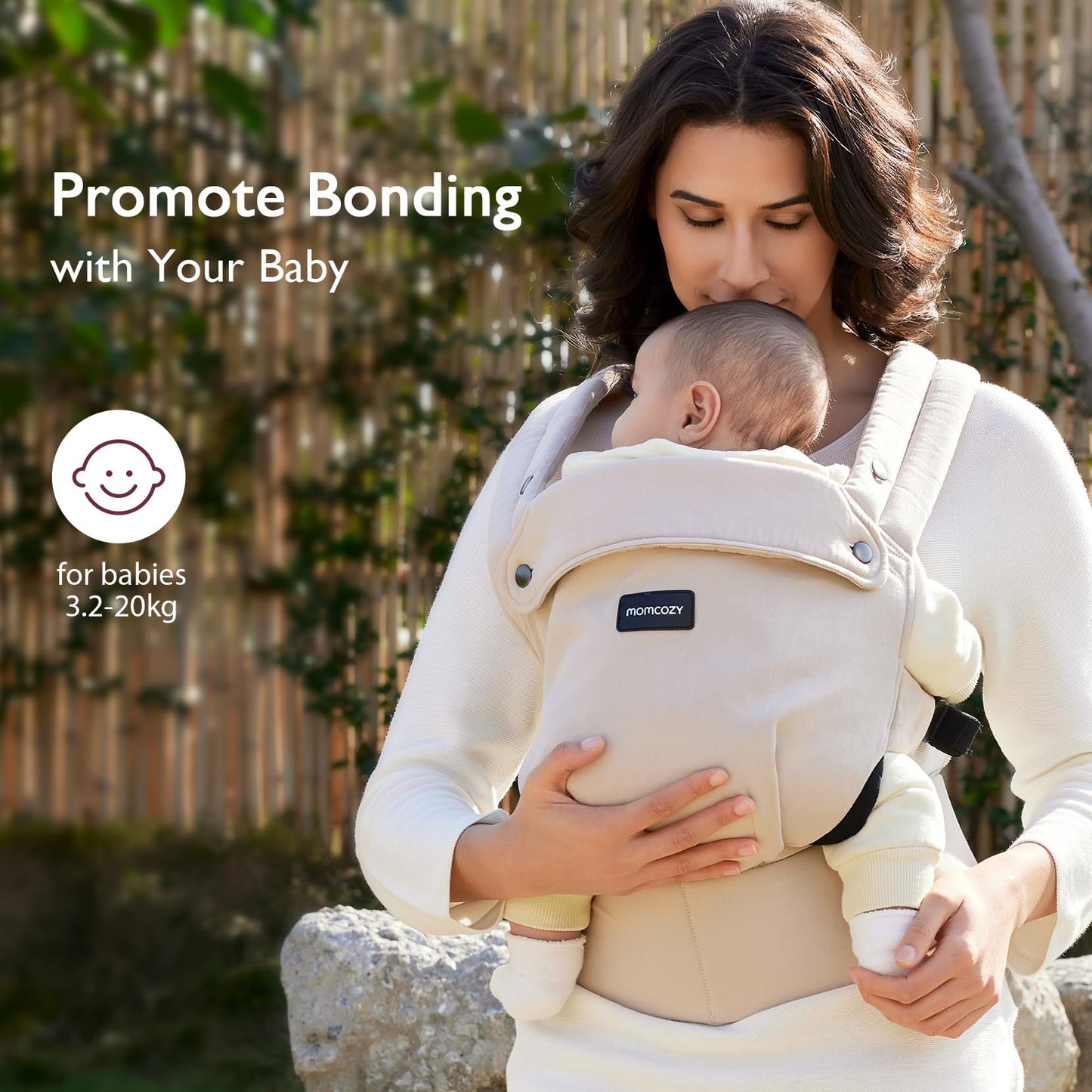 Momcozy Baby Carrier - Ergonomic, Cozy and Lightweight Carrier for 3-24 Months, Effortless to Put On, Ideal for Hands-Free Parenting, Enhanced Lumbar Support, Khaki