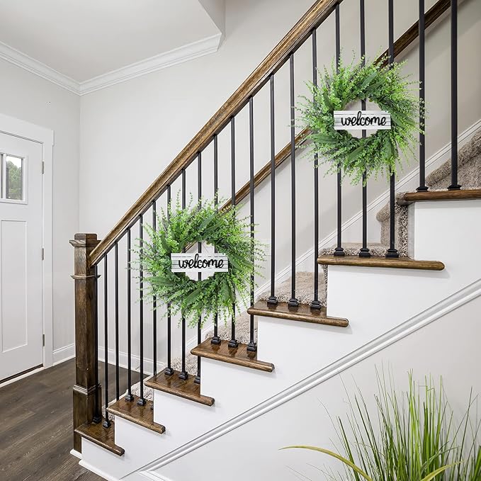 Boxwood Wreaths for Front Door, Green Artificial entryway Large Wreath, Sping Summer All Years Wall Door Home Farmhouse Decoration