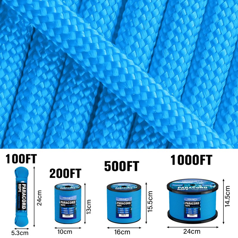 HOKINETY Paracord Rope 750 - Parachute para Cord 4mm 11 Strand Spool Rope Utility Nylon String for Outdoor Camping Survival Utility Tent Crafting DIY Projects - Blue 100ft