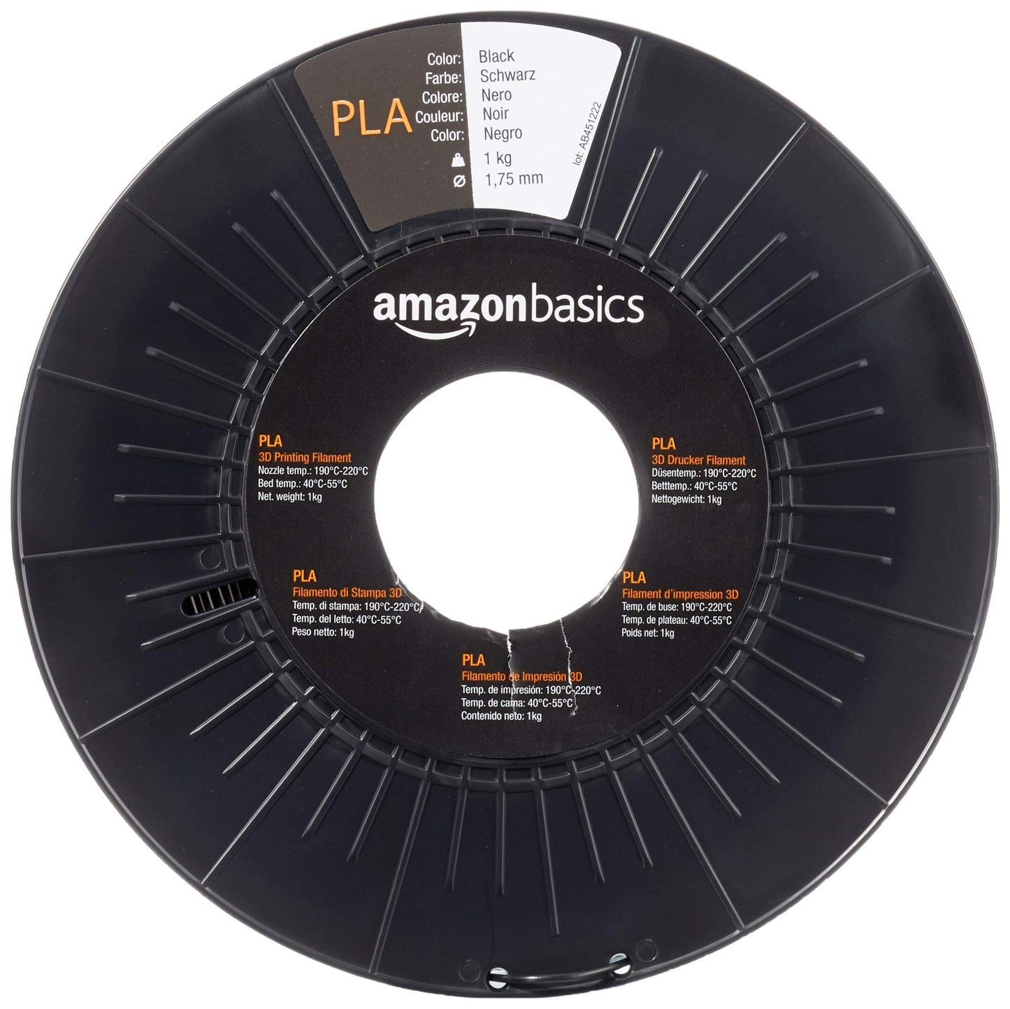 Amazon Basics PLA 3D Printer Filament, 1.75 mm, Black, 1 kg per Spool
