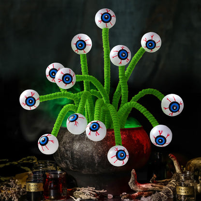 Sggvecsy 15 Pcs Artificial Halloween Eyeball Picks Faux Stem Floral Branches Green Decorative for Flower Arrangemant Table Centerpiece Halloween DIY Crafts Festival Home Decoration