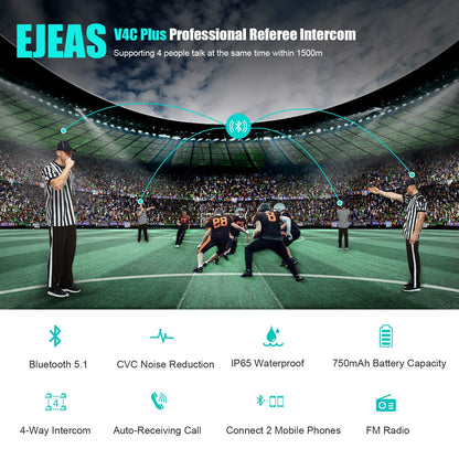 EJEAS V6C Professional Football Referee Bluetooth Intercom, 2 People Wireless Bluetooth Headset with Running Armband for Soccer Hockey Rugby Sports (2 Pack)