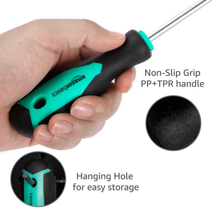 Amazon Basics Magnetic Screwdrivers Set, Includes Phillips, Slotted, Torx, Square, and Stubby Screwdrivers, 12-Piece Hand Tools Set, Turquoise