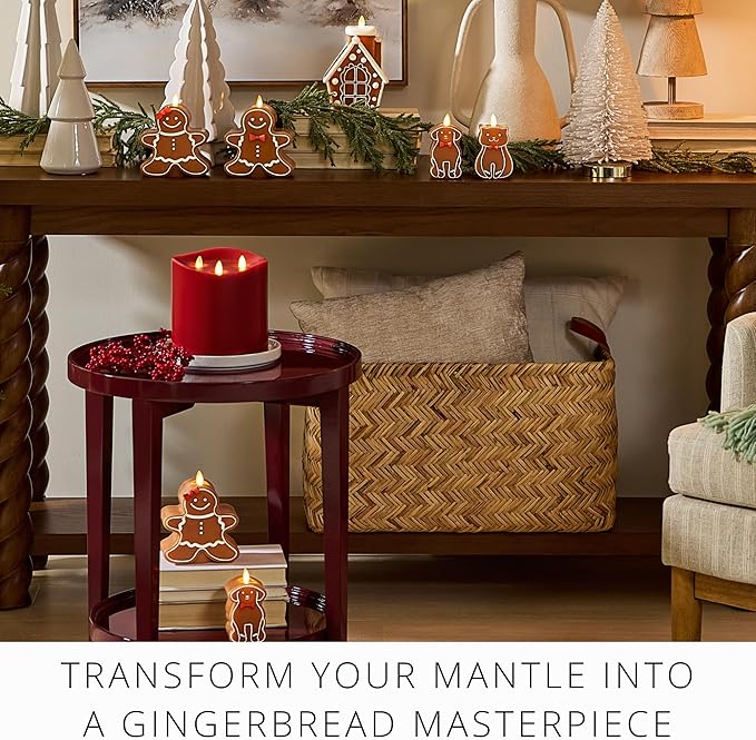Luminara Flickering Flameless Candle 2.3" x 4.3", Battery Operated & Timer Function, Remote Ready (Sold Separately), Gingerbread Dog Moving Flame LED Light Figural Candle for Christmas Holiday Display