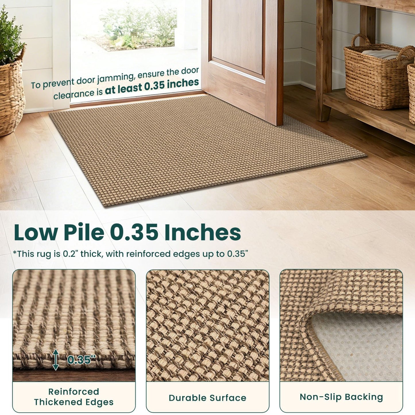 KOZYFLY Washable Area Rug 5x7 ft Rubber Backed Non Slip Rugs for Living Room Braided Cotton Bedroom Rug Woven Office Rugs Indoor Floor Carpets for Dining Bedroom Living Room, Orange Beige/Tan/Brown