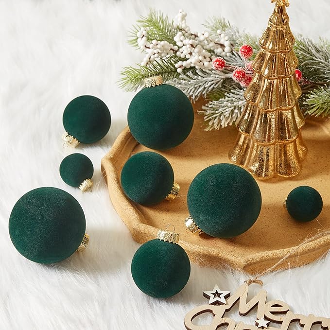 Velvet Christmas Ornaments Set 38Pcs Flocked Shatterproof Christmas Ornaments for Christmas Tree Decorations Xmas Decorative Hanging Christmas Ball Ornaments for Holiday Home Decor