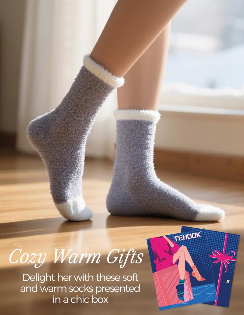 TEHOOK Fuzzy Socks for Women, 6 Pairs Warm Soft Fluffy Thick Cozy Plush Winter Socks for Gifts & Stocking Stuffers
