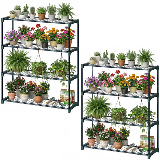 Ohuhu Plant Greenhouse Shelves 4 Tier 2 Pack Extra-Wide Stable Green House Shelving for Outdoor, 35x12x42 Inch Portable Rustproof Metal Shelf Plant Stand Rack Greenhouse Accessories